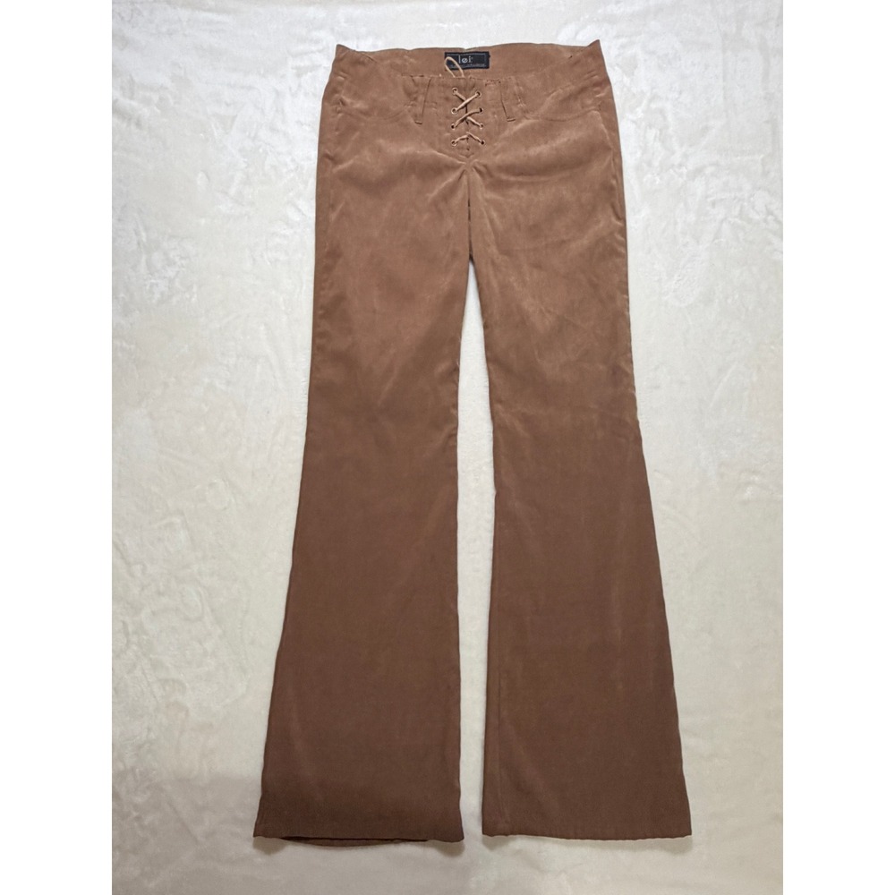 L.E.I. Brown Faux Suede Lace Up Flare Pants Juniors 5 Excellent